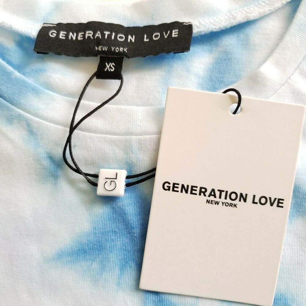 GENERATION LOVE Kelly Puff tee short sleeve tie dye tshirt top blue white XS NEW - Picture 7 of 10